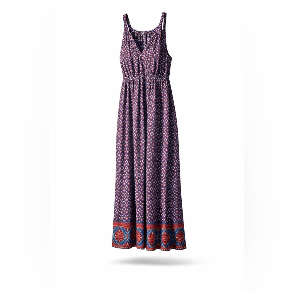 Fleur Bleue Womens Boho flowy Printed Sleeveless Maxi Dress Border Hem Size 12